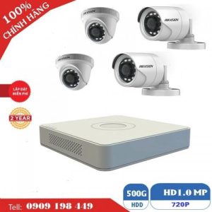 Bộ 4 camera quan sát TVI 1.0 MP Chính Hãng Hikvision