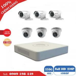 Bộ 6 camera quan sát TVI 2.0 MP Chính Hãng Hikvision