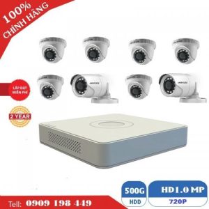 Bộ 8 camera quan sát TVI 1.0 MP Chính Hãng Hikvision