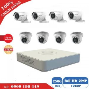 Bộ 8 camera quan sát TVI 2.0 MP Chính Hãng Hikvision