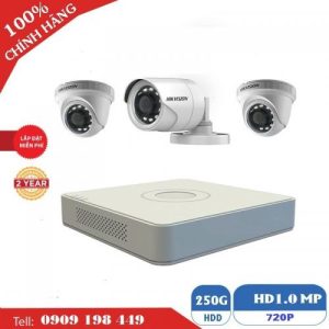 Bộ 3 camera quan sát TVI 1.0 MP Chính Hãng Hikvision