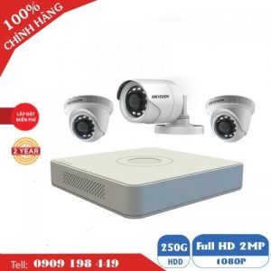 Bộ 3 camera quan sát TVI 2.0 MP Chính Hãng Hikvision