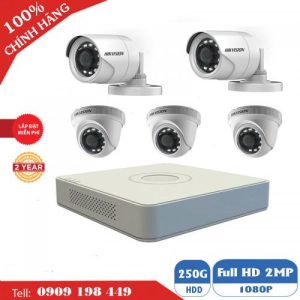 Bộ 5 camera quan sát TVI 2.0 MP Chính Hãng Hikvision